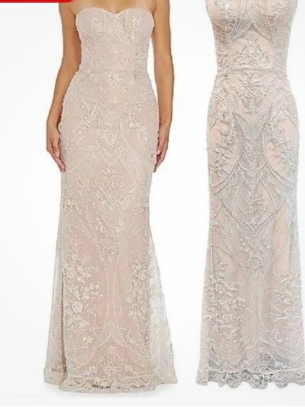 NWT DRESS THE POPULATION SHERIDAN STRAPLESS GOWN DRESS IN WHITE & NUDE SZ XL